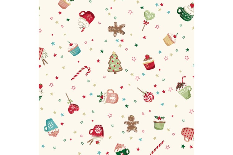 Cosy Christmas by Makower UK - Sweet Treats 112cm Wide 100% Cotton 