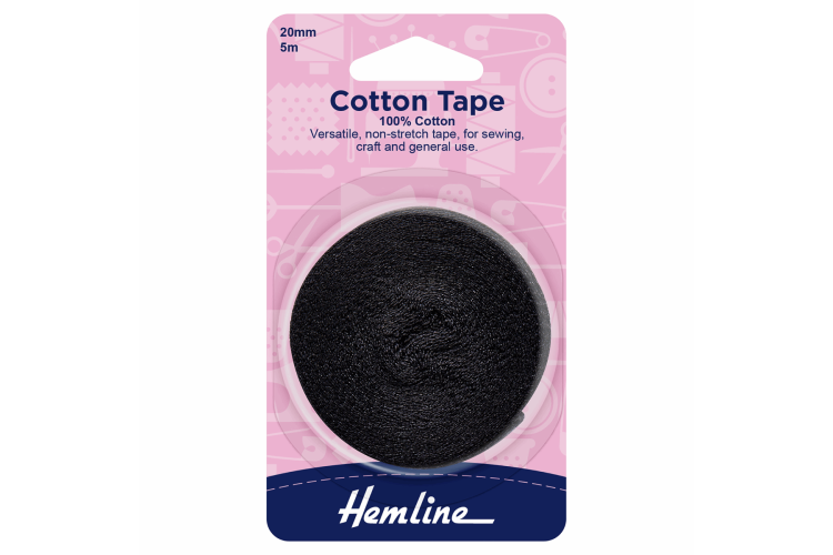 Cotton Tape, 5m x 20mm, Black
