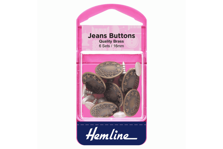 Jeans Buttons, 16mm, Brass, 6 Sets