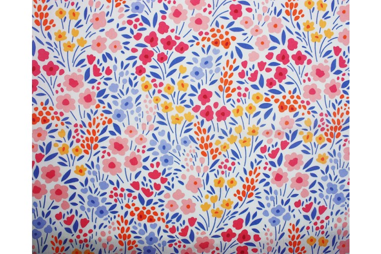 Primary Flowers Polycotton 112cm Wide 80% Polyester, 20% Cotton