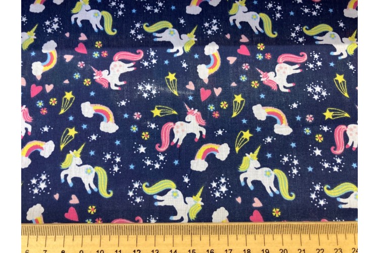 Unicorn & Rainbows Polycotton 112cm Wide 65% Polyester, 35% Cotton