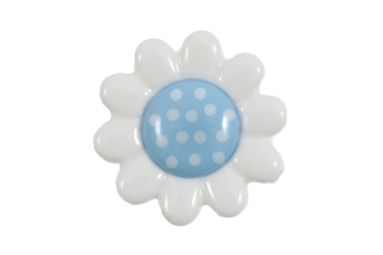 White/Blue polka dot daisy Button: 14mm