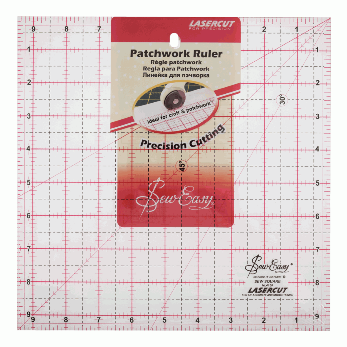 Square Quilting Ruler 9.5 x 9.5 inch - Cloth of Gold & Haberdashery Ltd