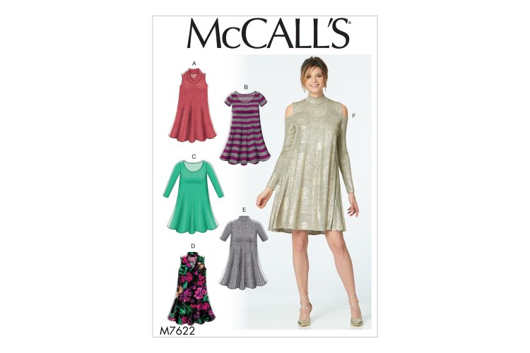 M7622  Misses' Knit Swing Dresses with Neckline and Sleeve