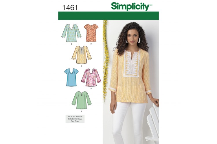 S1461 Misses' and Plus Tunic with Neckline and Sleeve Variations