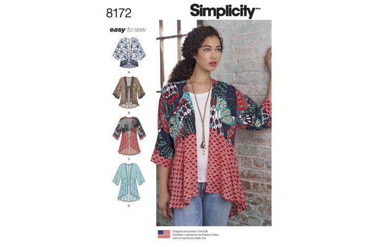 S8172 Misses' Fashion Kimonos with Length, Fabric and Trim Variations