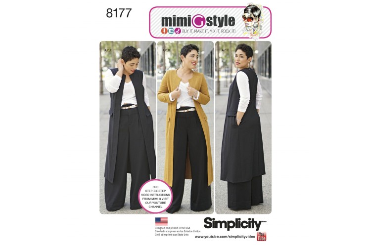 S8177 Mimi G Style Trousers, Coat or Vest, and Knit Top for Miss and Plus Sizes